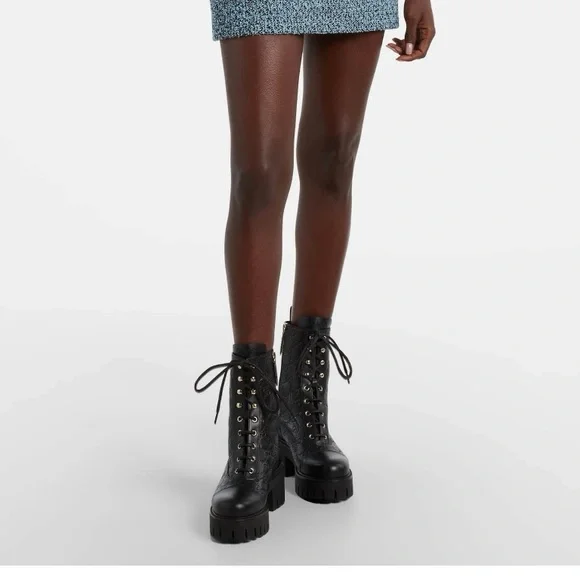 GUCCI New Marmont GG logo embossed lace up boots - Picture 2 of 5